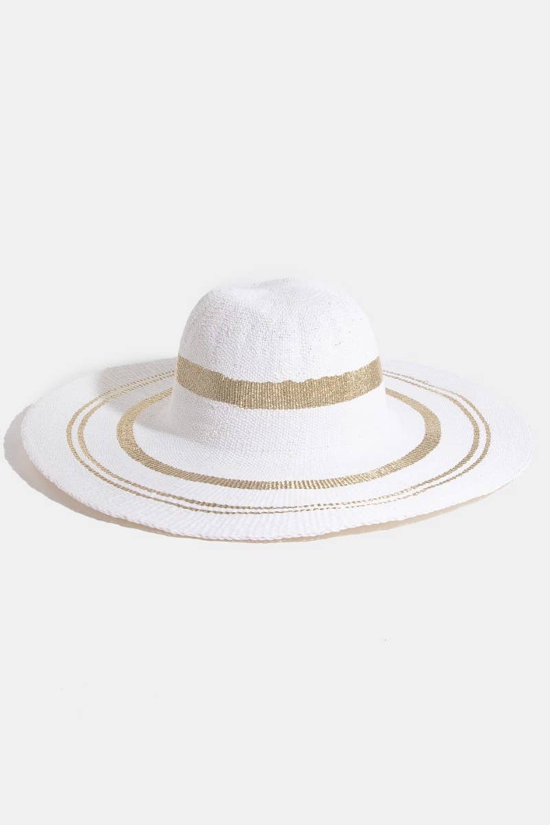 Metallic Accent Trim Floppy Sun Hat