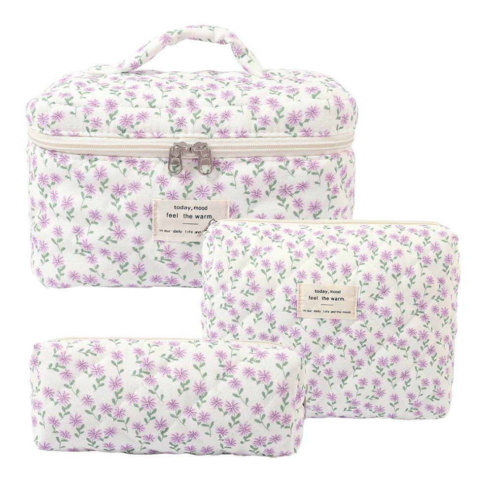 3 Pieces Set Cute Cotton Cosmetic Bag Portable Wash Storage