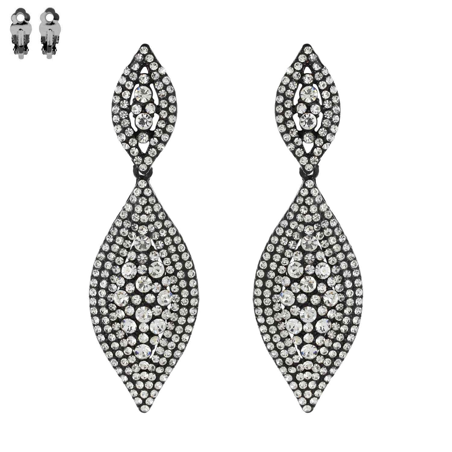 Leaf Shaped Rhinestone & Pearl CLIP ON Earrings