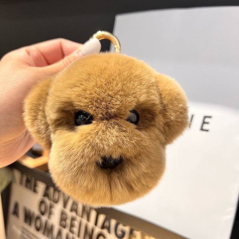 Fluffy Rex Rabbit Fur Cute Dog Head Key Bag Pendant Keychain
