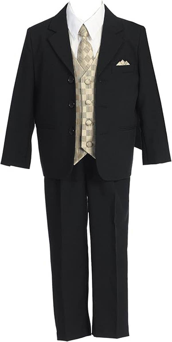 5 Piece Boys Formal Dress Suit with Shirt and Vest : Black / 1T