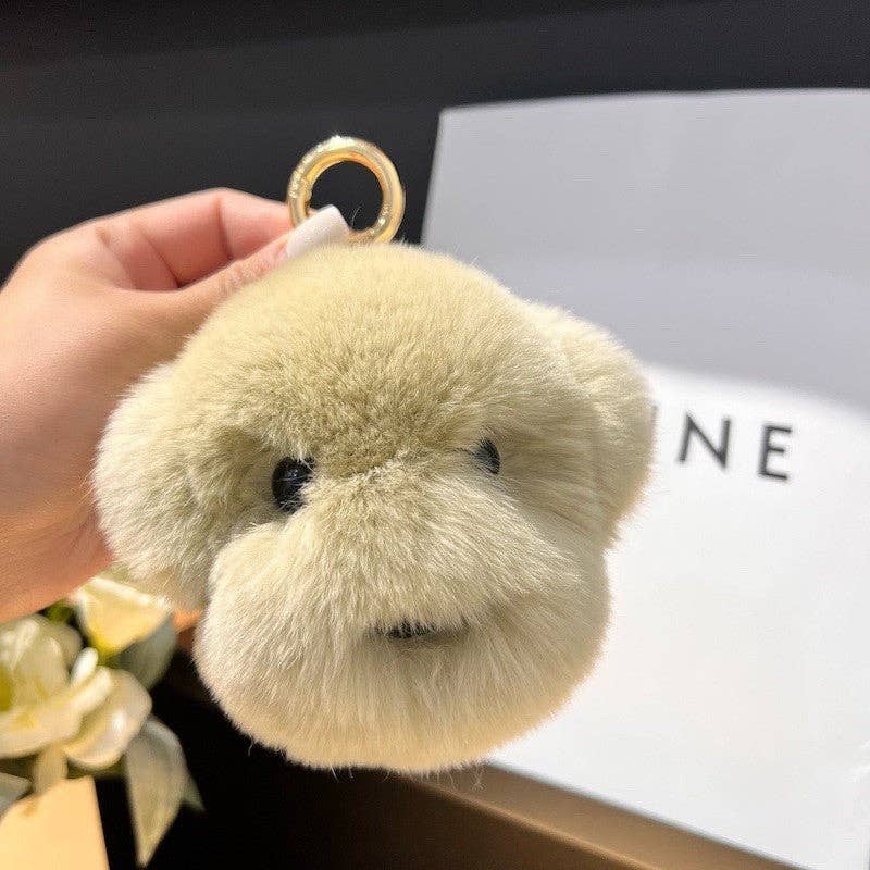 Fluffy Rex Rabbit Fur Cute Dog Head Key Bag Pendant Keychain