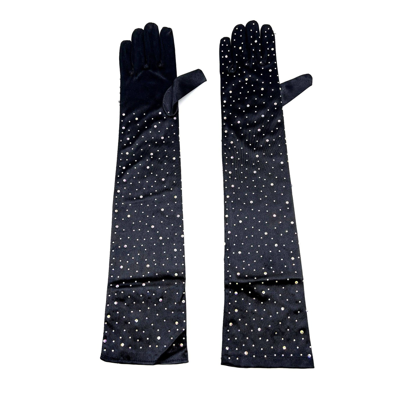 Solid Satin Rhinestone Over Elbow Length Gloves