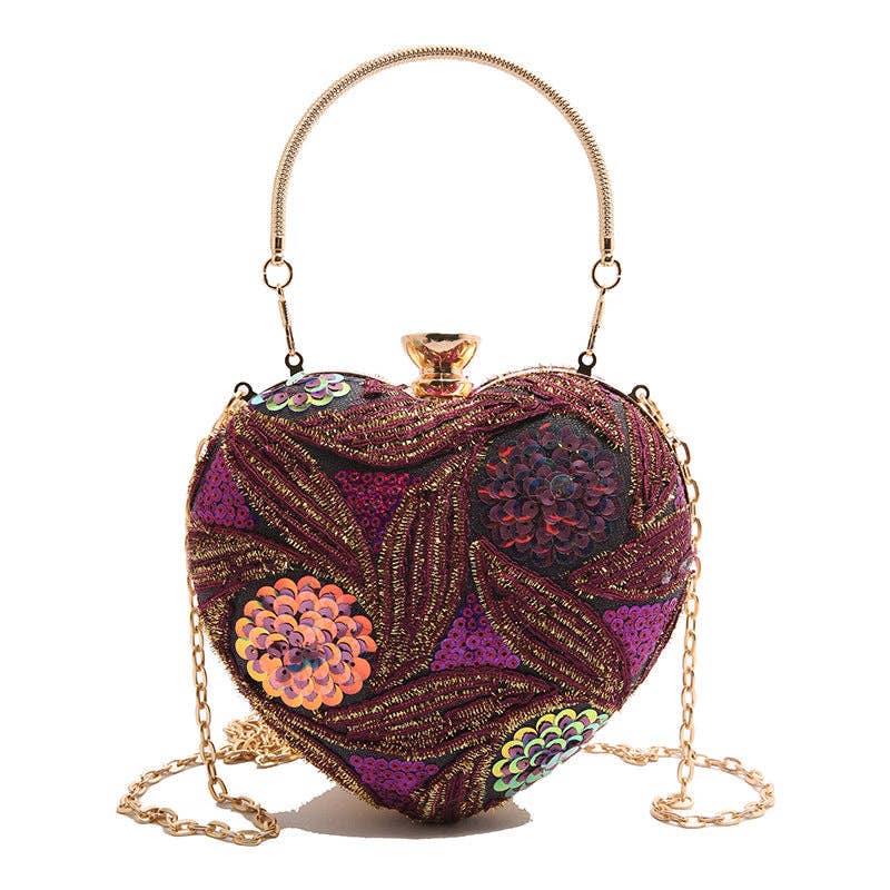 Sequin Evening Shoulder Bag Heart-Shaped Retro Stylish Handbag