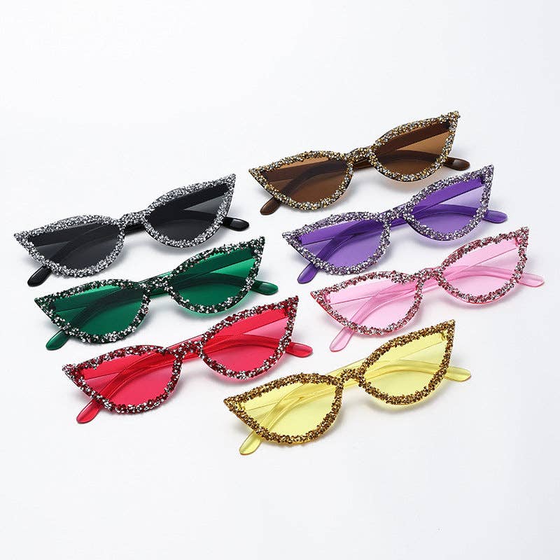 Trendy Cat Eye Sunglasses with Rhinestones in Candy Colors