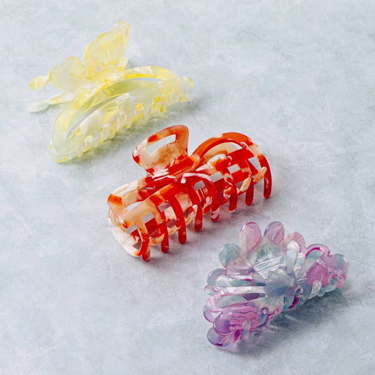3 Piece Butterfly And Bubble Acetate Hair Claw Set