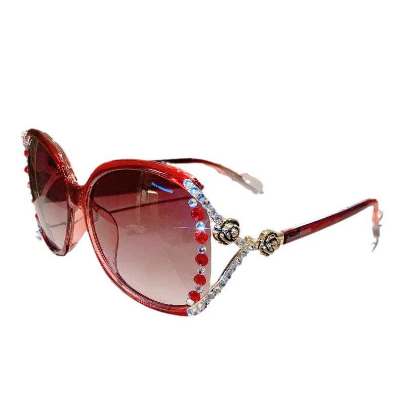Oval Frame UV400 Sunglasses Stylish Metal Crystal Accent