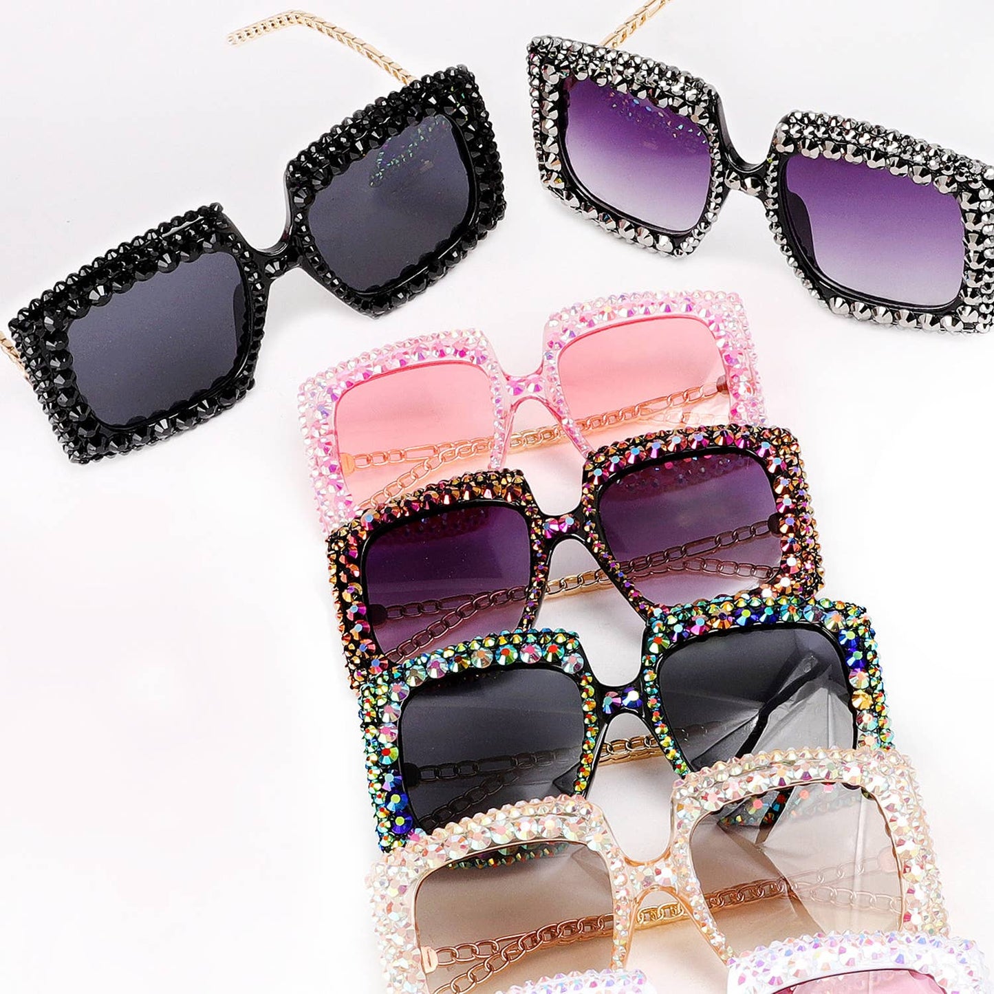 Sparkling Rhinestone Square Frame Sunglasses