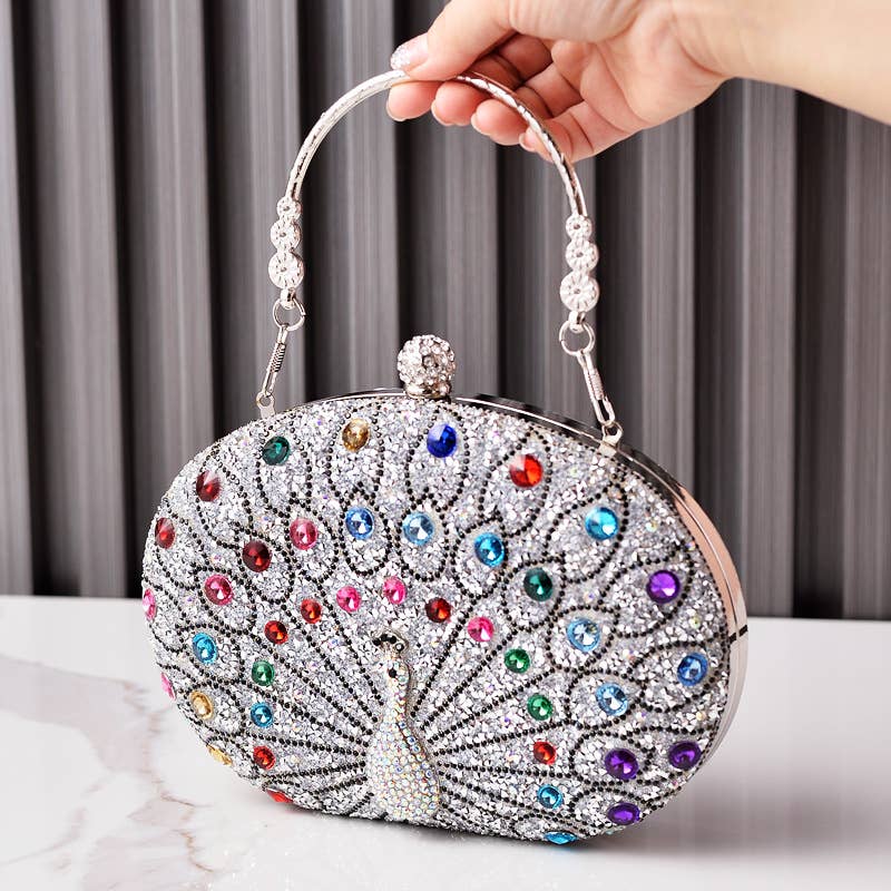 Peacock handbag evening rhinestones clutch bag