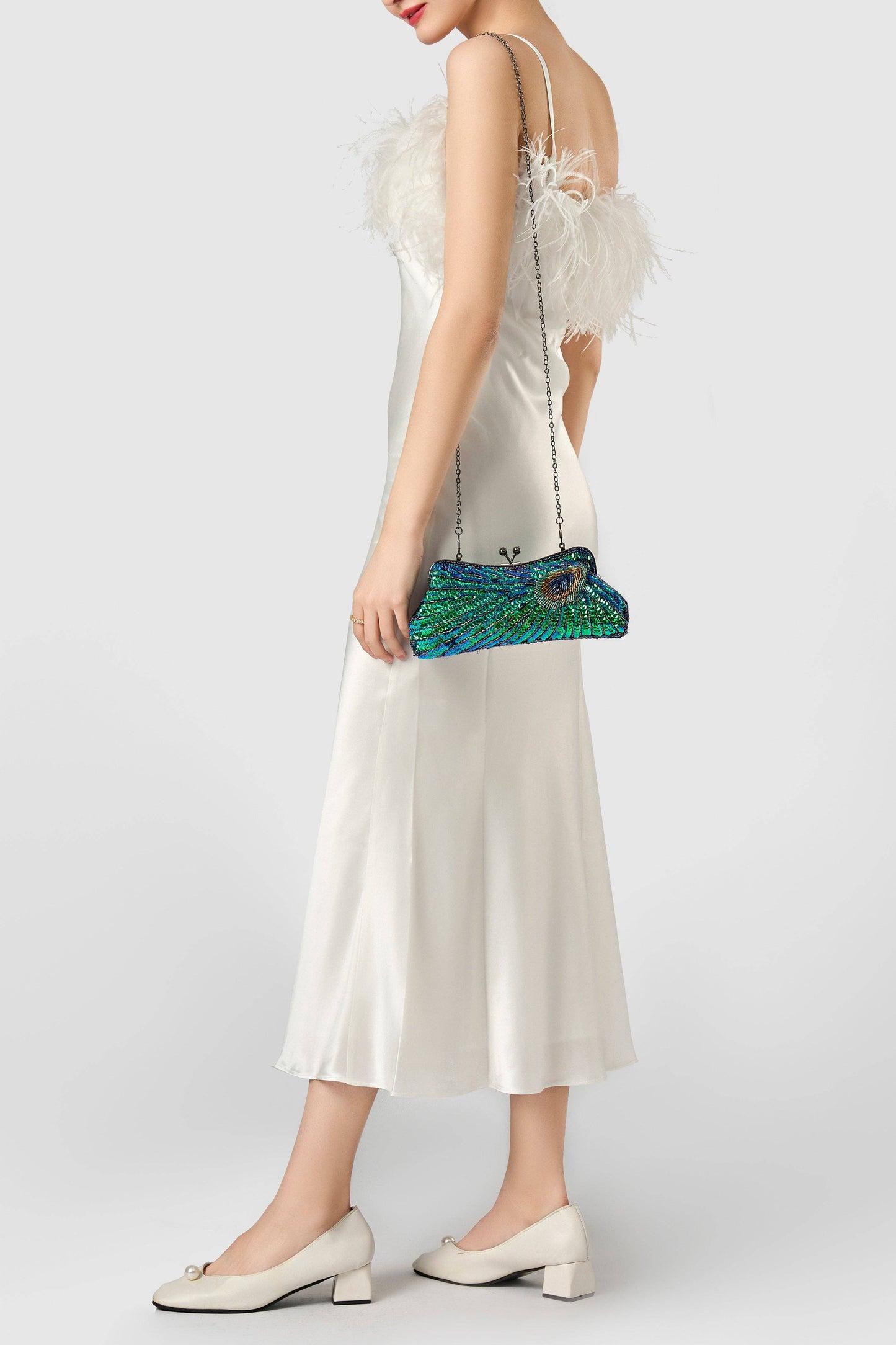 1920s Flapper Peacock Sequined Clutch