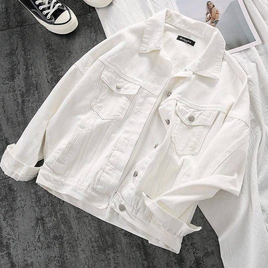 Oversized White Denim Jacket with Vintage Style