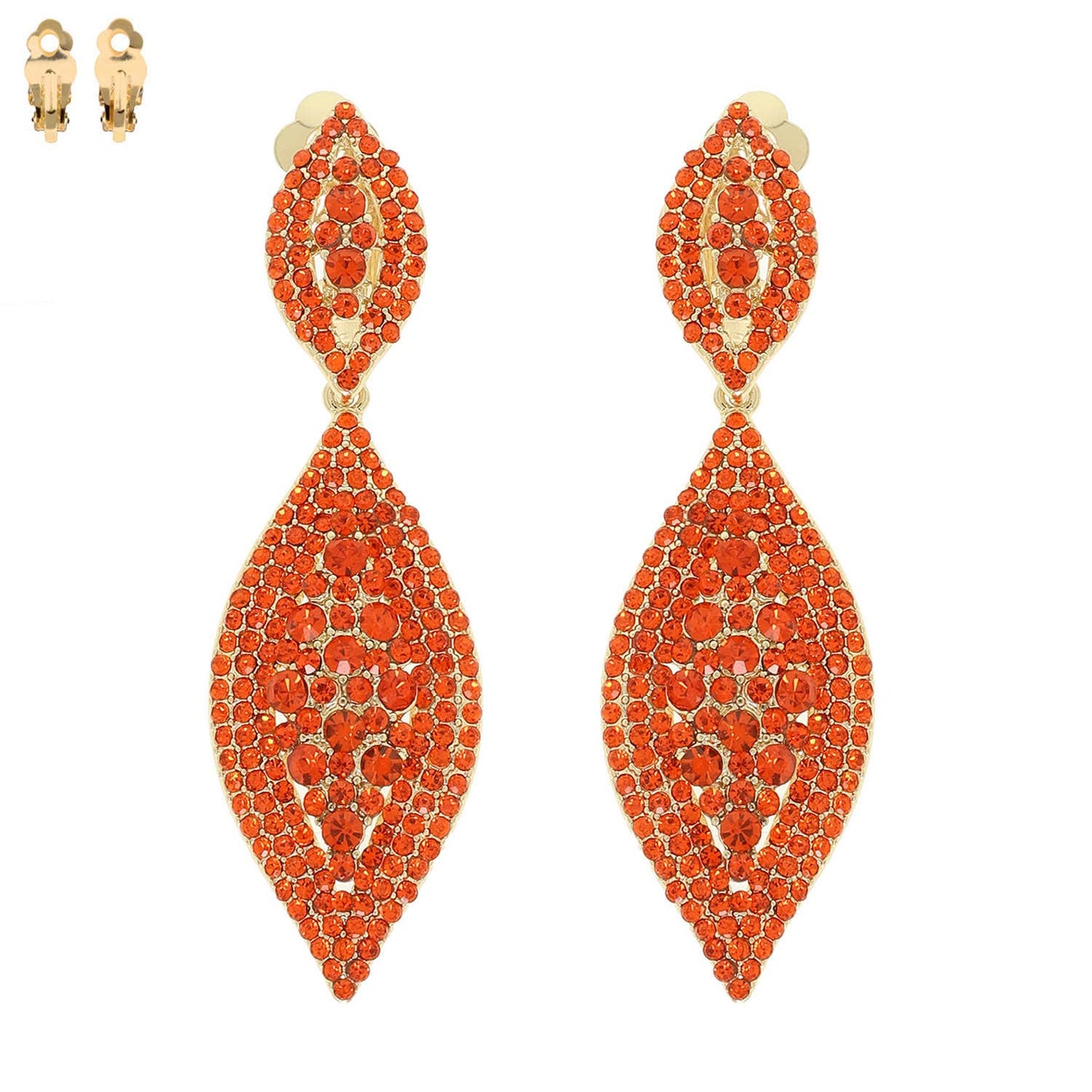Leaf Shaped Rhinestone & Pearl CLIP ON Earrings