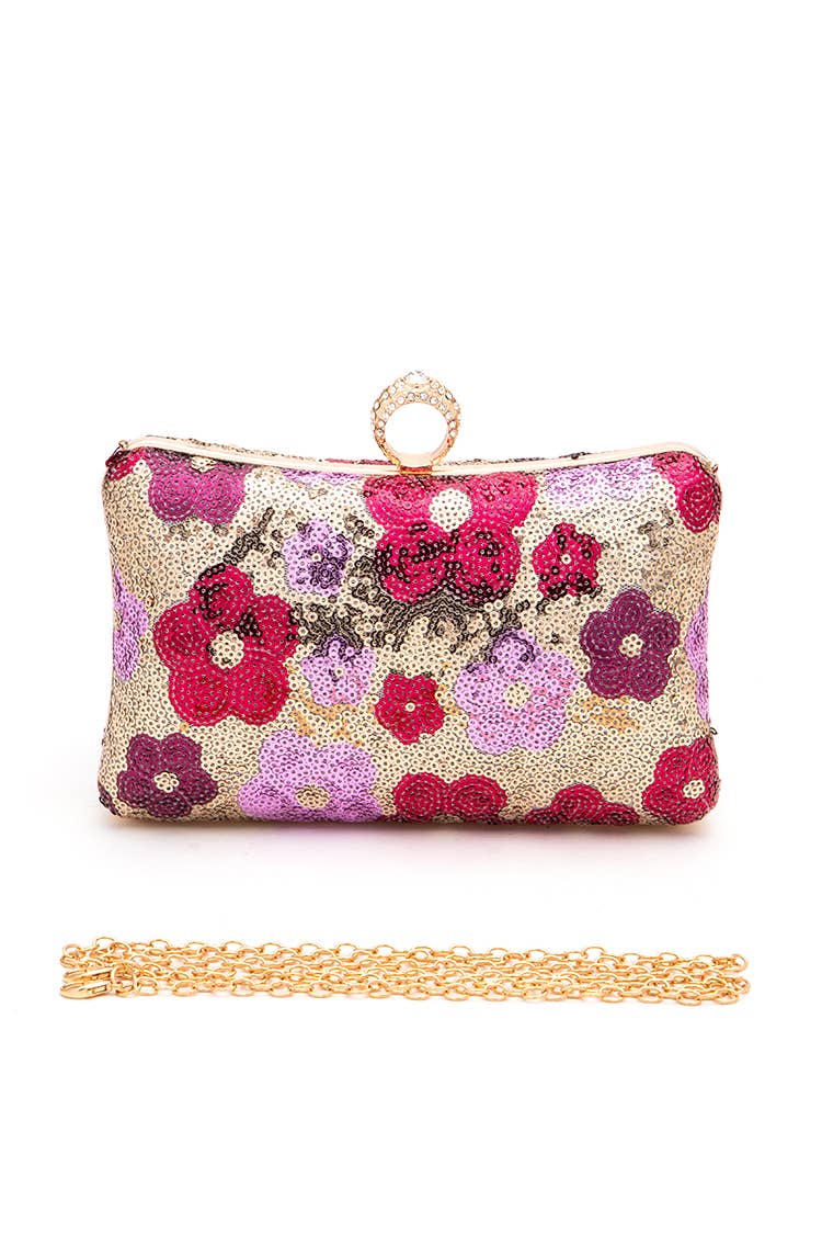 Sequins Flower Statement Box Clutch Bag