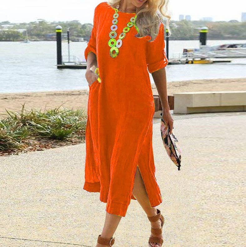 Summer Women Casual Solid Color Maxi Dress