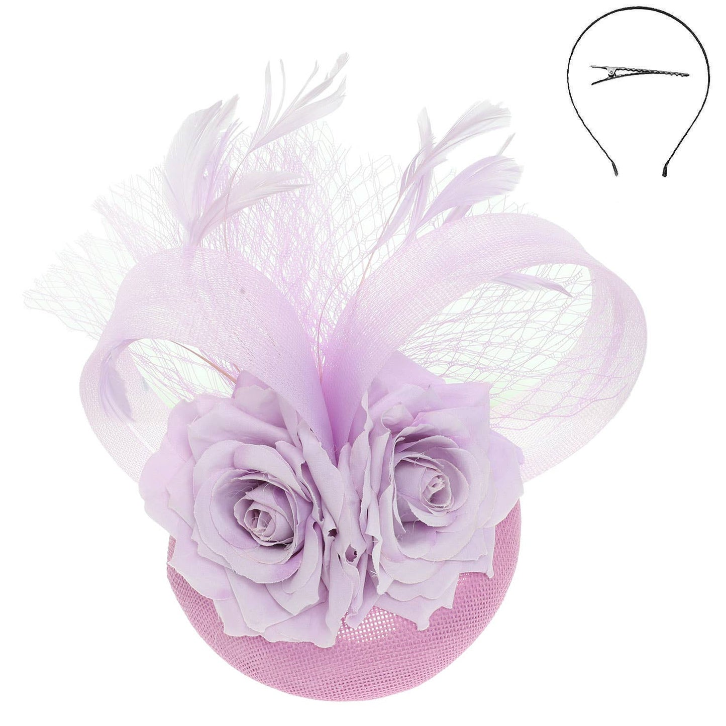 Floral Feathered Disc Fascinator with Hair Clip and Headband