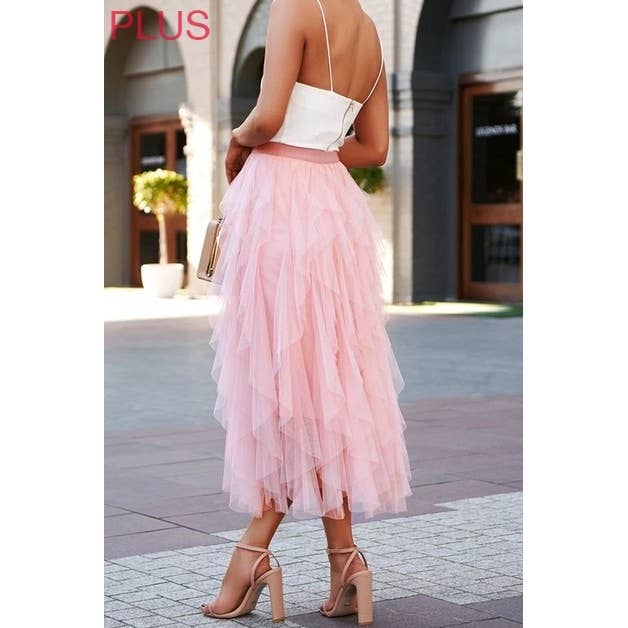 Irregular Hem Mesh Elastic High Waist Tulle Skirt