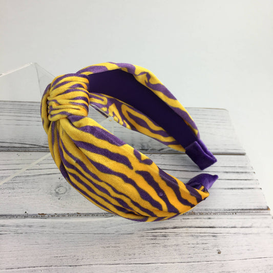 Purple and gold Tiger stripe knot headband