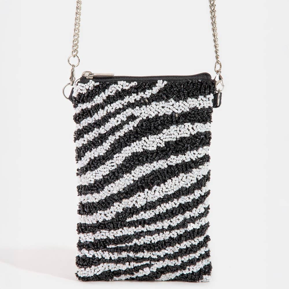 Zebra Stripe Pattern Bead Rectangle Pouch Bag