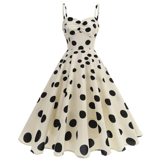 Vintage French Polka Dot Tie Back Sleeveless Dress