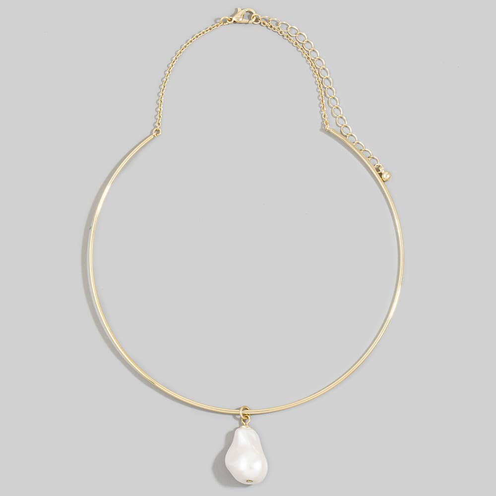 Baroque Pearl Drop Omega Wire Rigid Collar Necklace