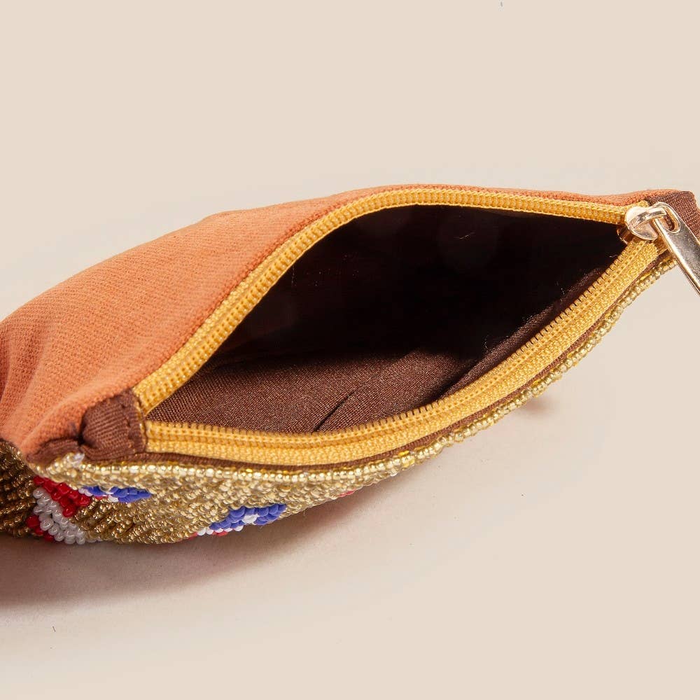Usa Theme Golden Seed Beaded Coin Purse
