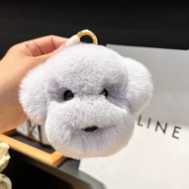 Fluffy Rex Rabbit Fur Cute Dog Head Key Bag Pendant Keychain