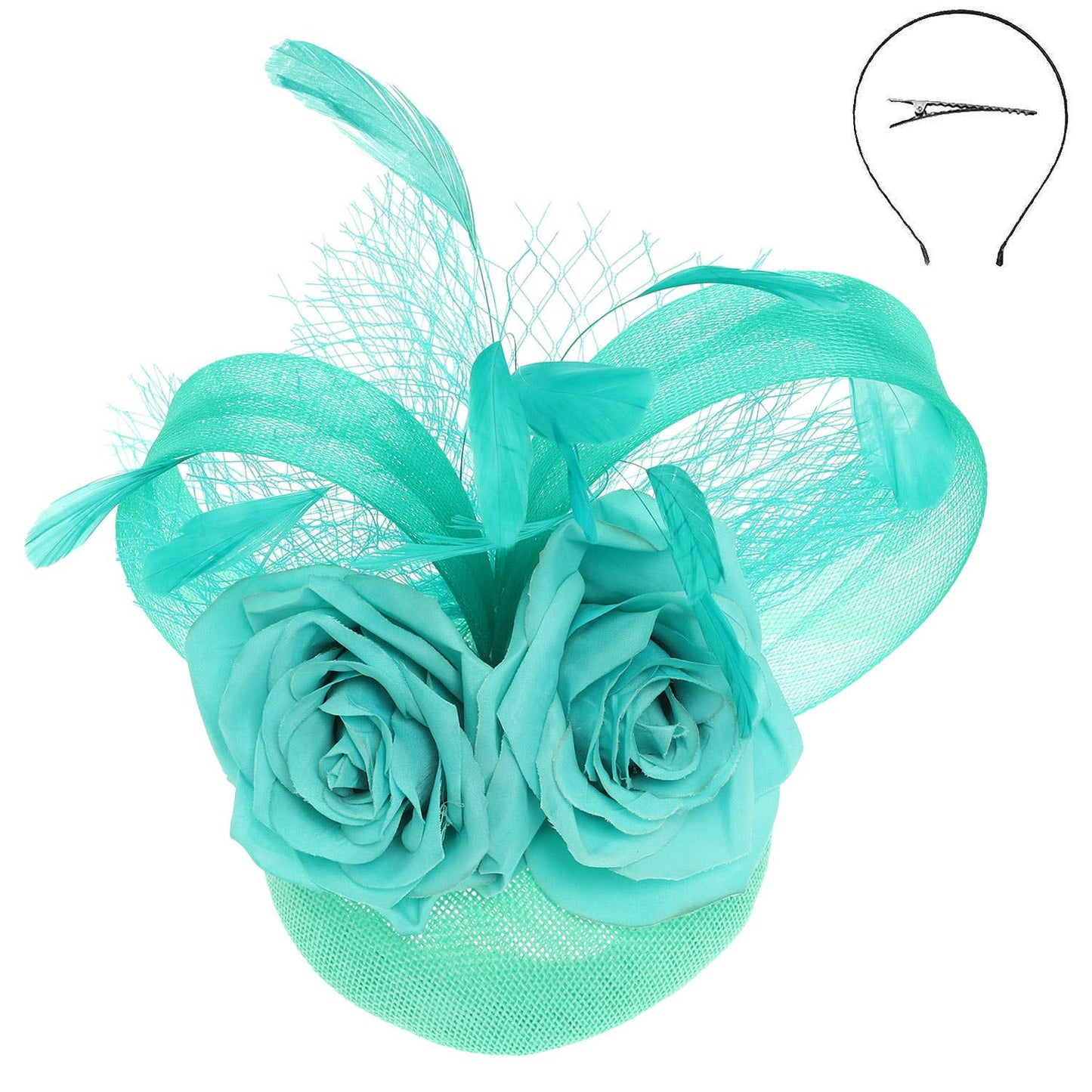 Floral Feathered Disc Fascinator with Hair Clip and Headband