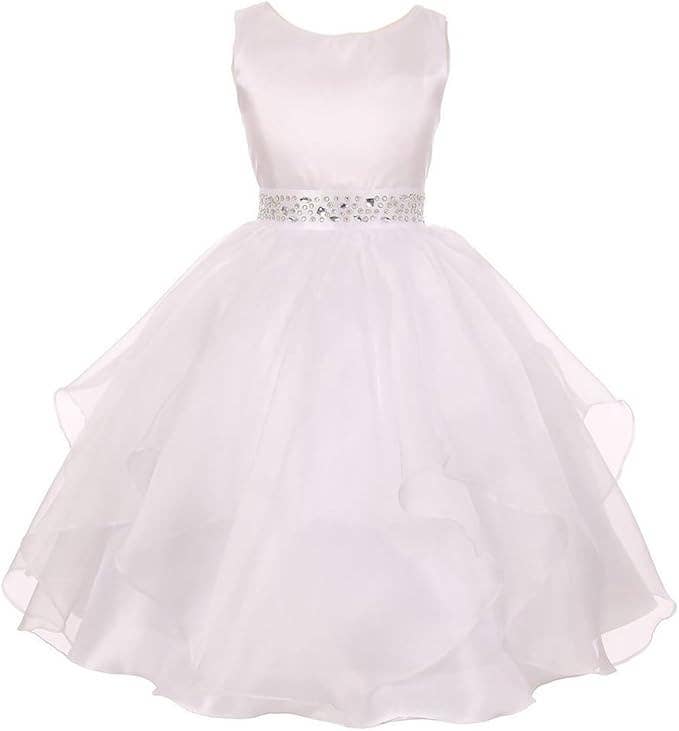 Little Girls Sparkling Stone Waist Organza Party Dress