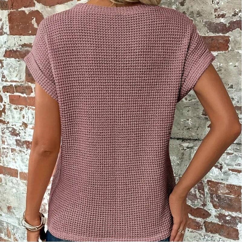 Solid Color Round Neck Twist Short Sleeve T-Shirt: BLACK / L