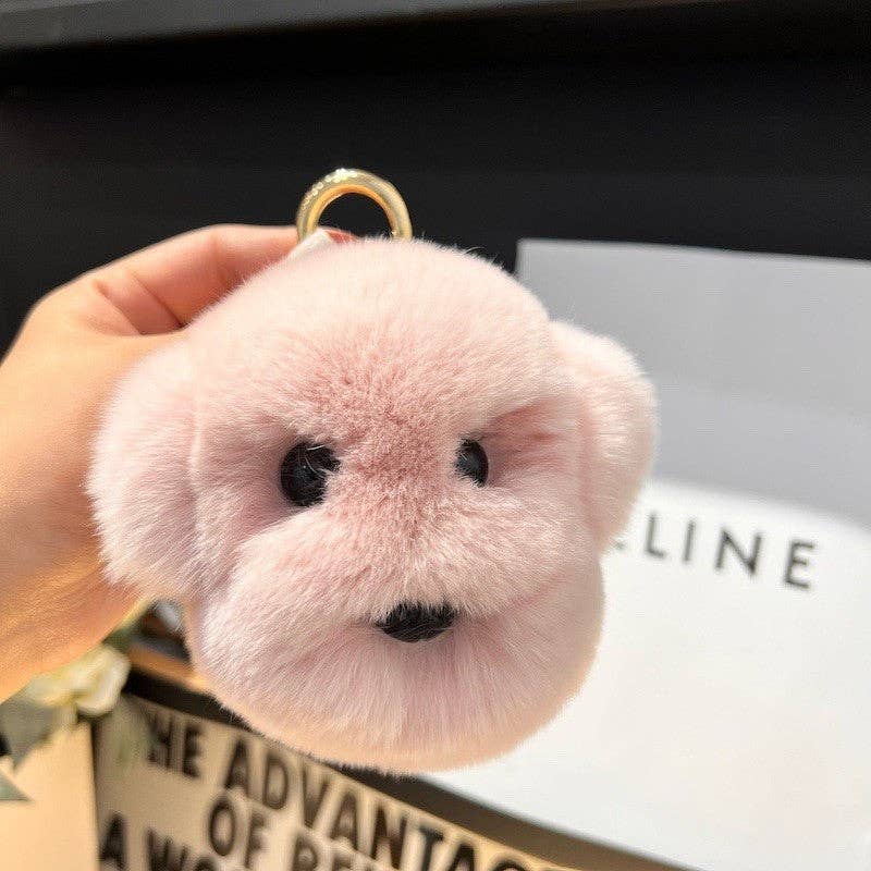 Fluffy Rex Rabbit Fur Cute Dog Head Key Bag Pendant Keychain
