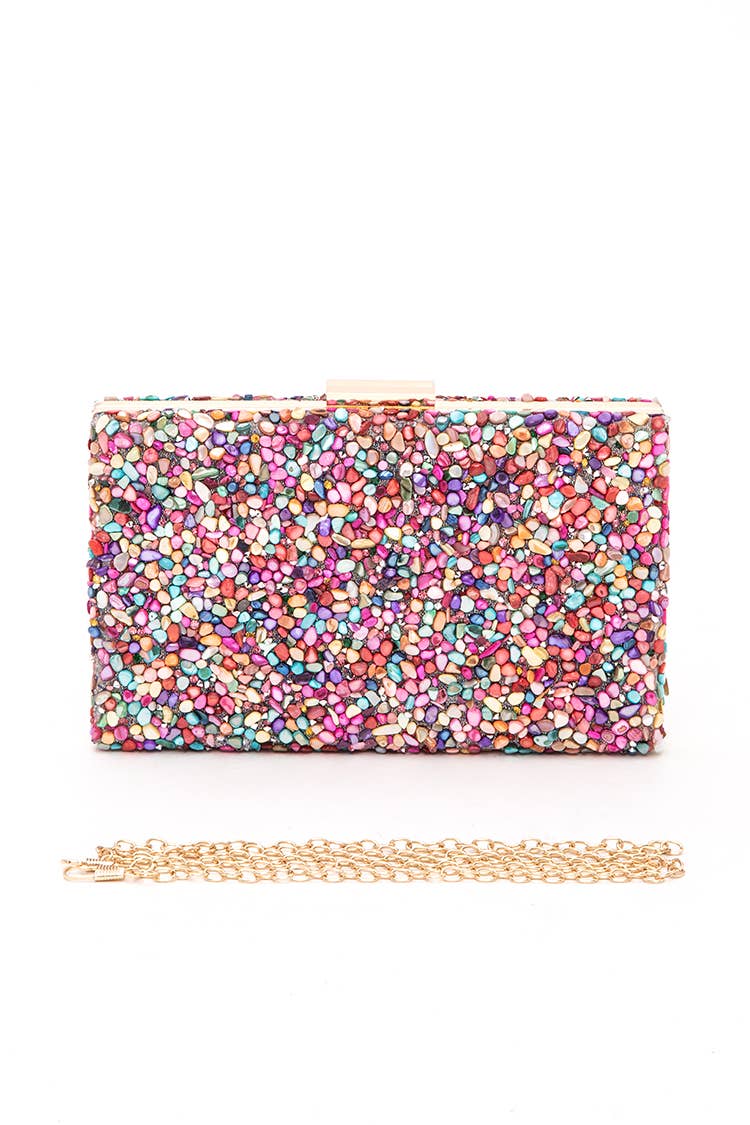 Mix Gem Stone Druzy Box Clutch