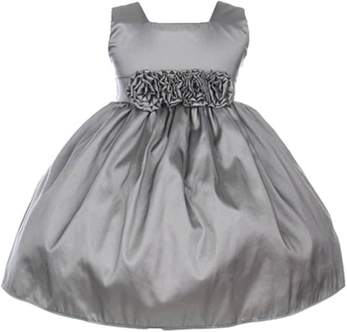 Sweet Kids Baby Sleeveless Rolled Flower Waistband Dress: Silver / 24 Months (XL)