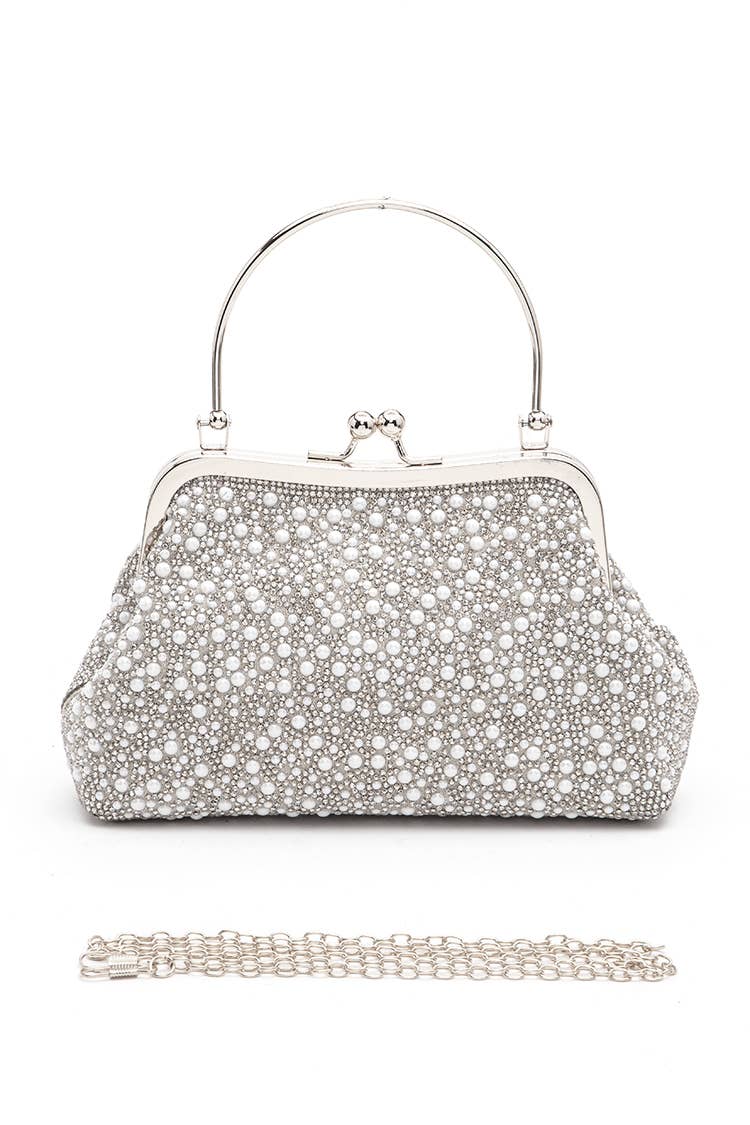 Pearl And Rhinestone Top Handle Convertible Clutch Bag