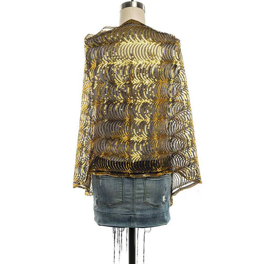 Black Gold Sequins Large Shawl Scarf