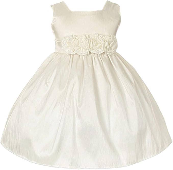 Sweet Kids Baby Sleeveless Rolled Flower Waistband Dress: Silver / 24 Months (XL)