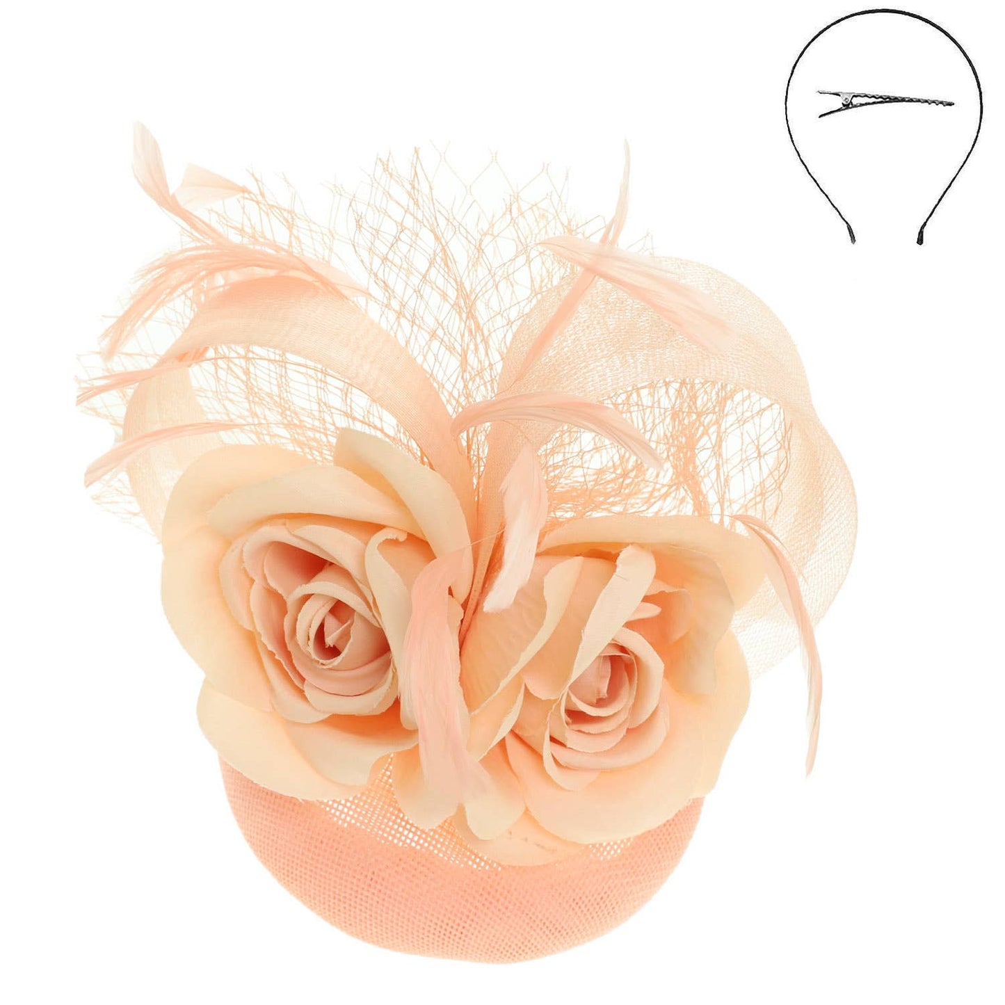 Floral Feathered Disc Fascinator with Hair Clip and Headband