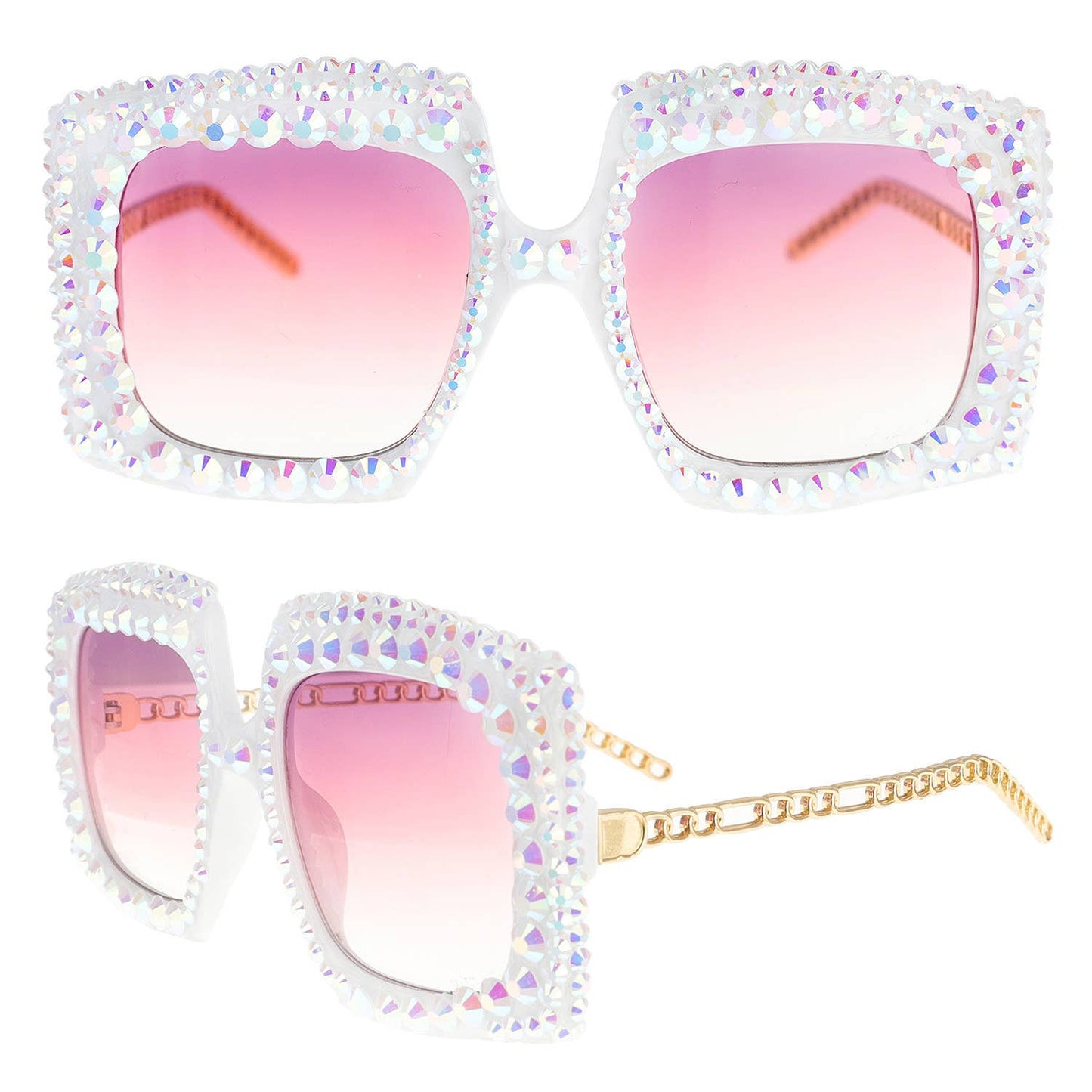 Sparkling Rhinestone Square Frame Sunglasses
