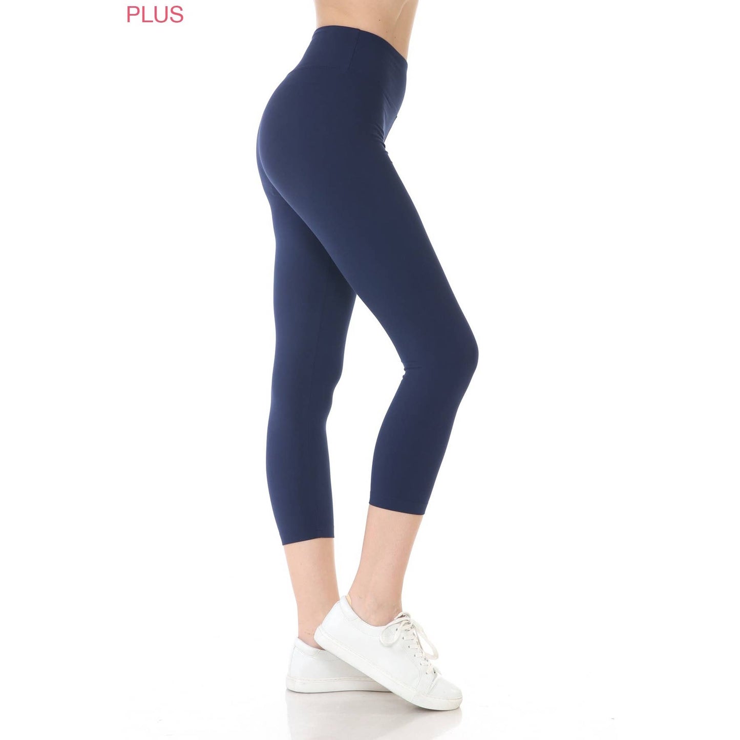 Plus Size 3" Yoga Band Premium Solid Activewear Leggings: Black
