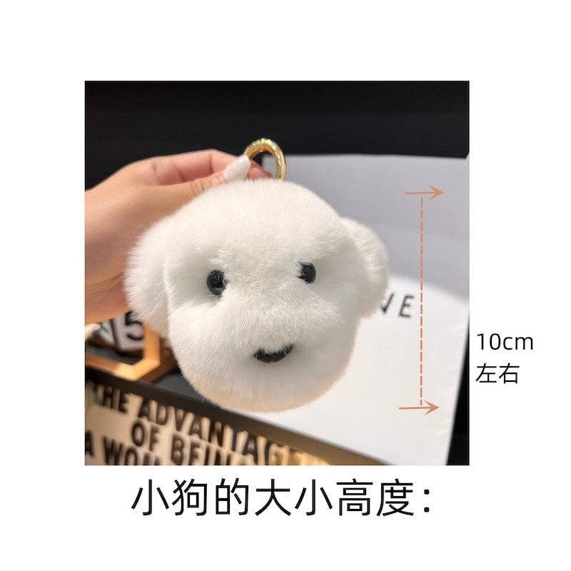 Fluffy Rex Rabbit Fur Cute Dog Head Key Bag Pendant Keychain