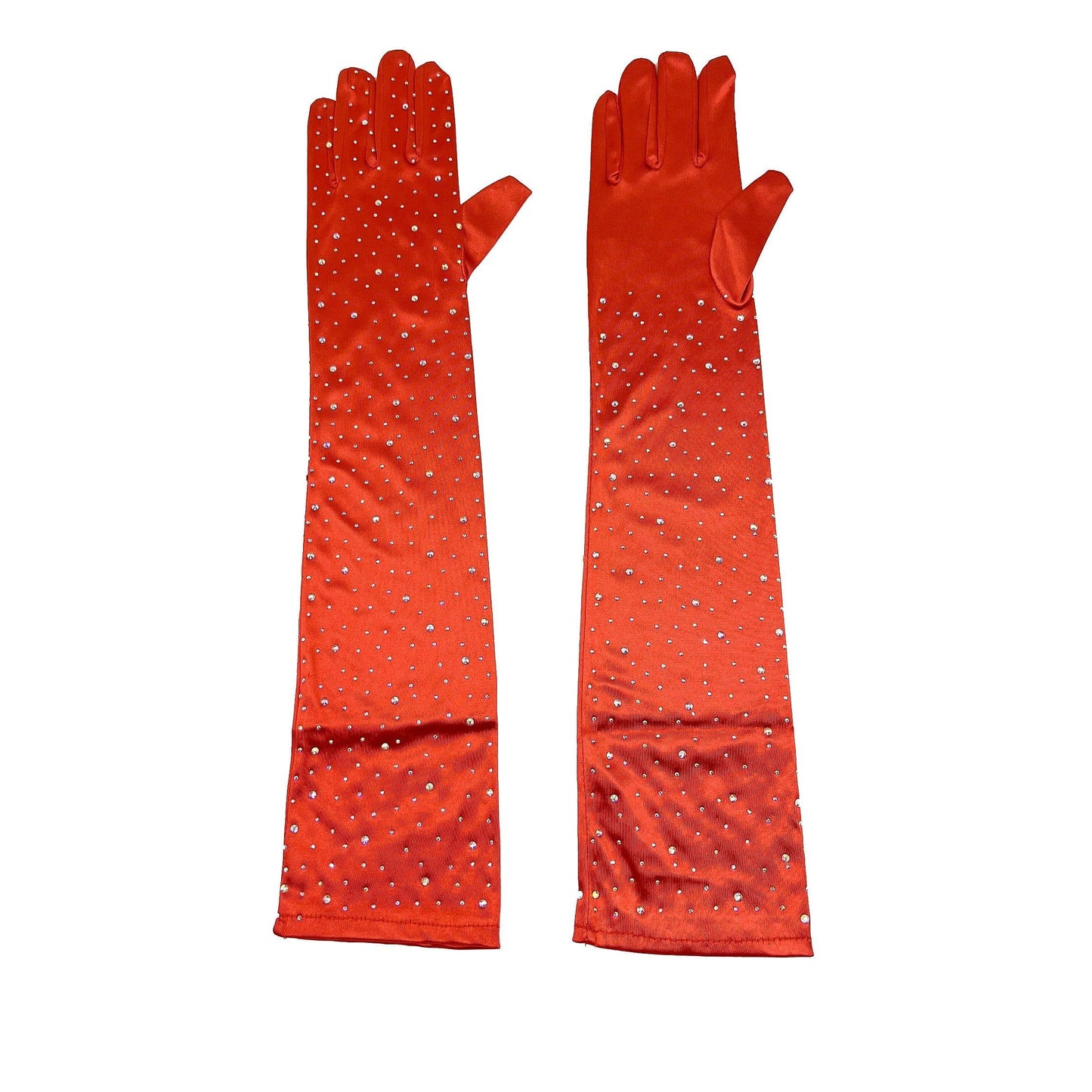Solid Satin Rhinestone Over Elbow Length Gloves