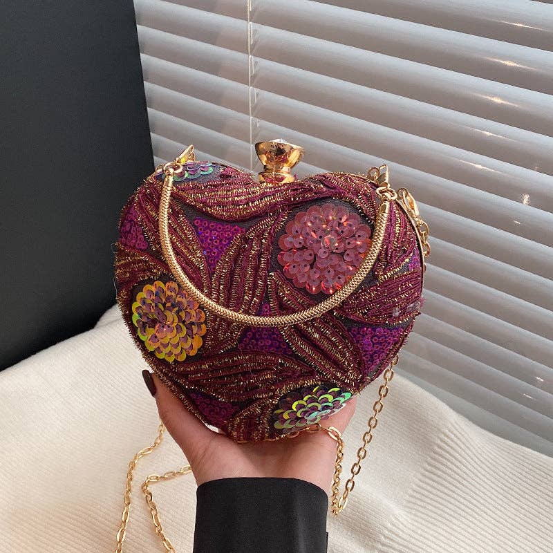 Sequin Evening Shoulder Bag Heart-Shaped Retro Stylish Handbag