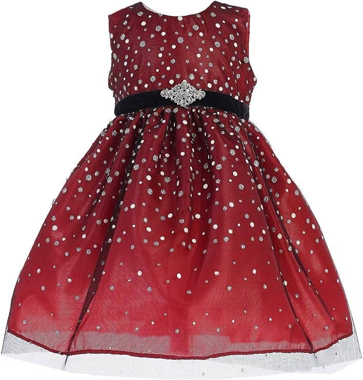 Baby Girls Sequin Icicle Glitter Mesh Holiday Party Dress: Red 389 / M (12months)