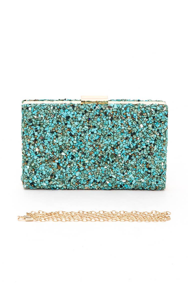 Mix Gem Stone Druzy Box Clutch