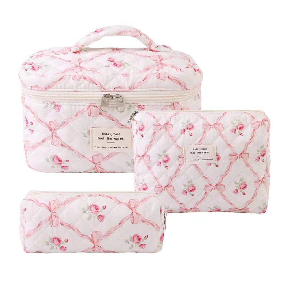 3 Pieces Set Cute Cotton Cosmetic Bag Portable Wash Storage