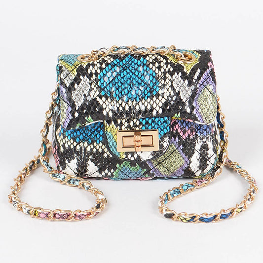 Multi Snake Quilted Mini Bag: Blue