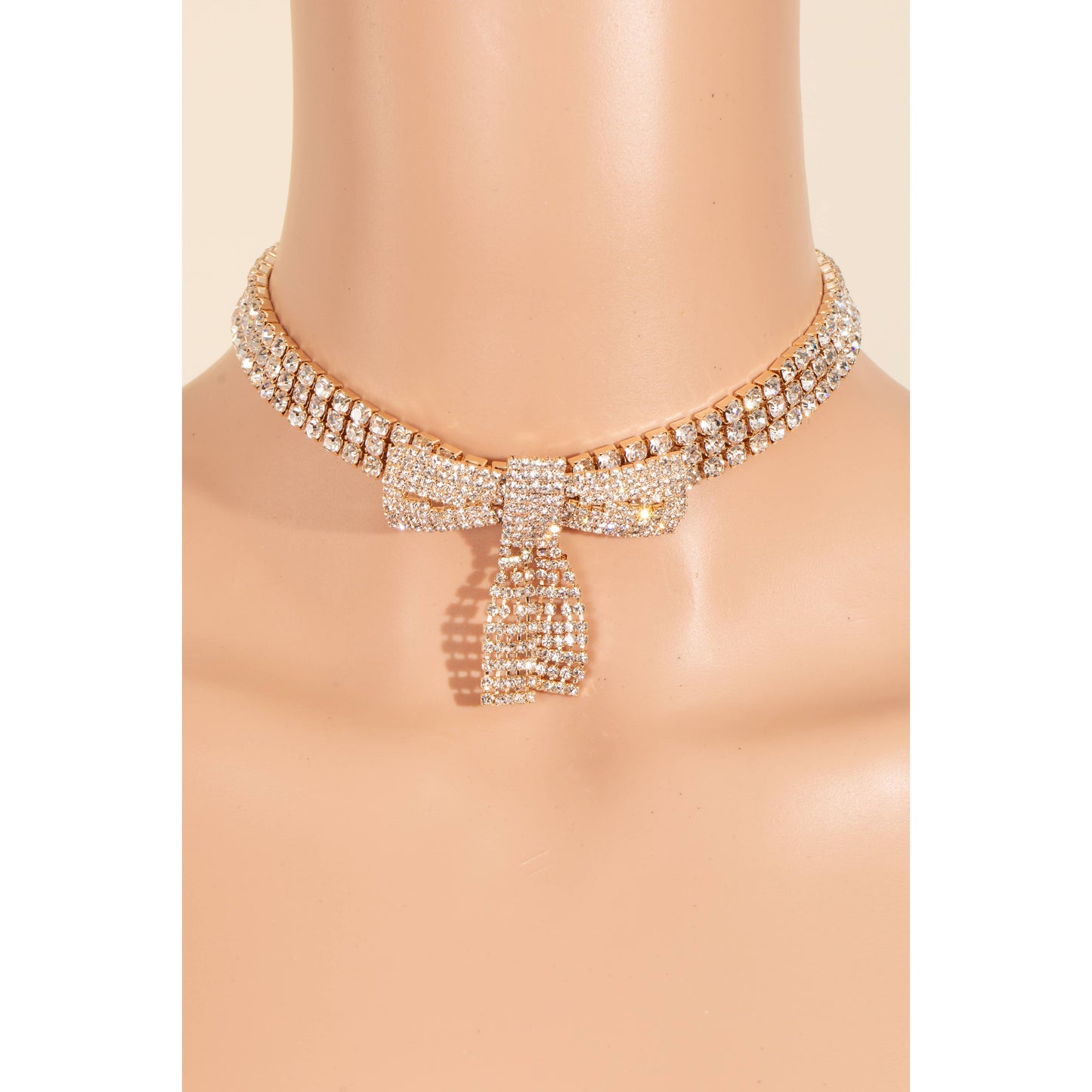 Pave Rhinestone Bow Choker Necklace