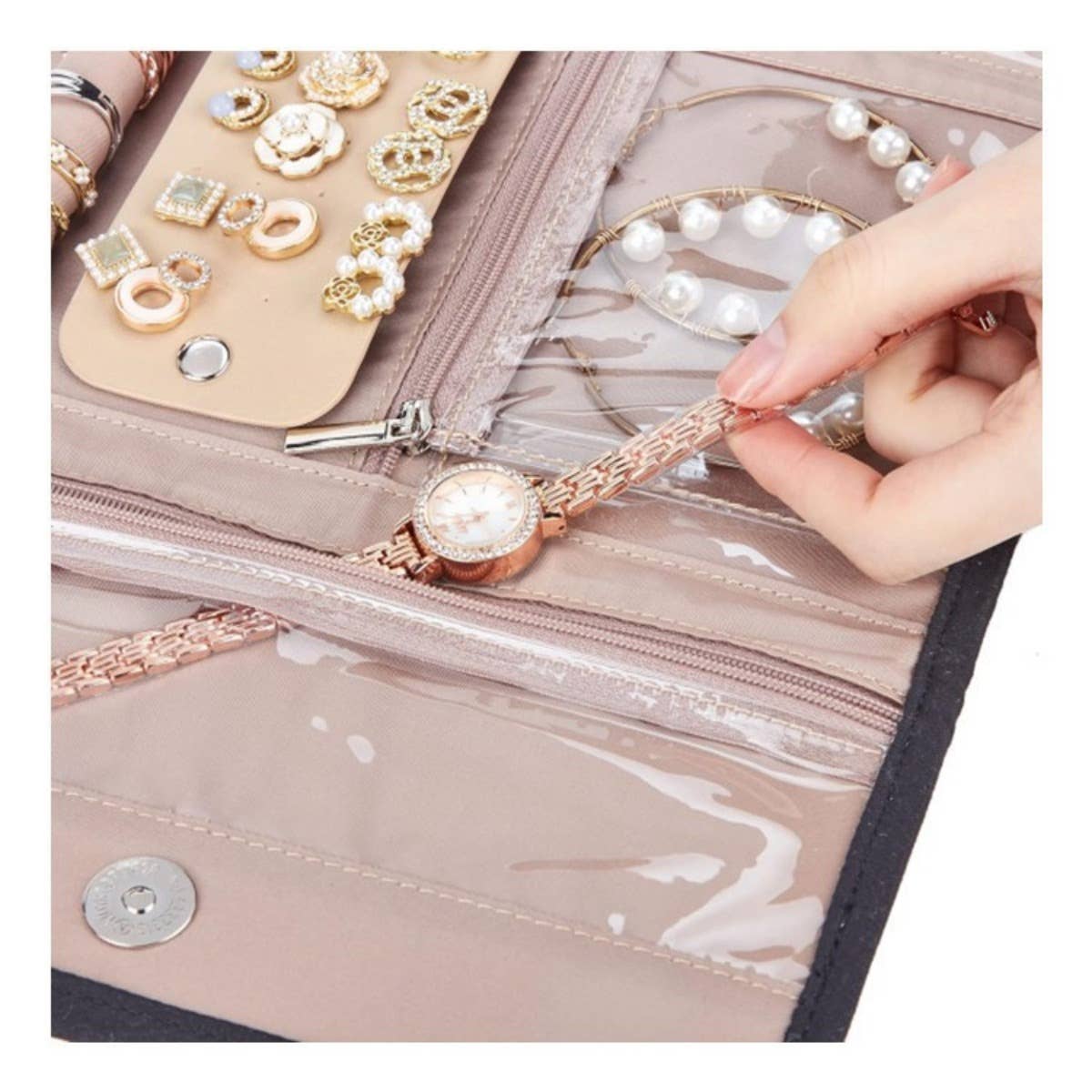 Portable Travel Jewelry Organizer Roll,Foldable for Earrings