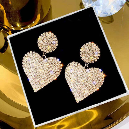 Personalized Rhinestone Heart-Shaped Earrings