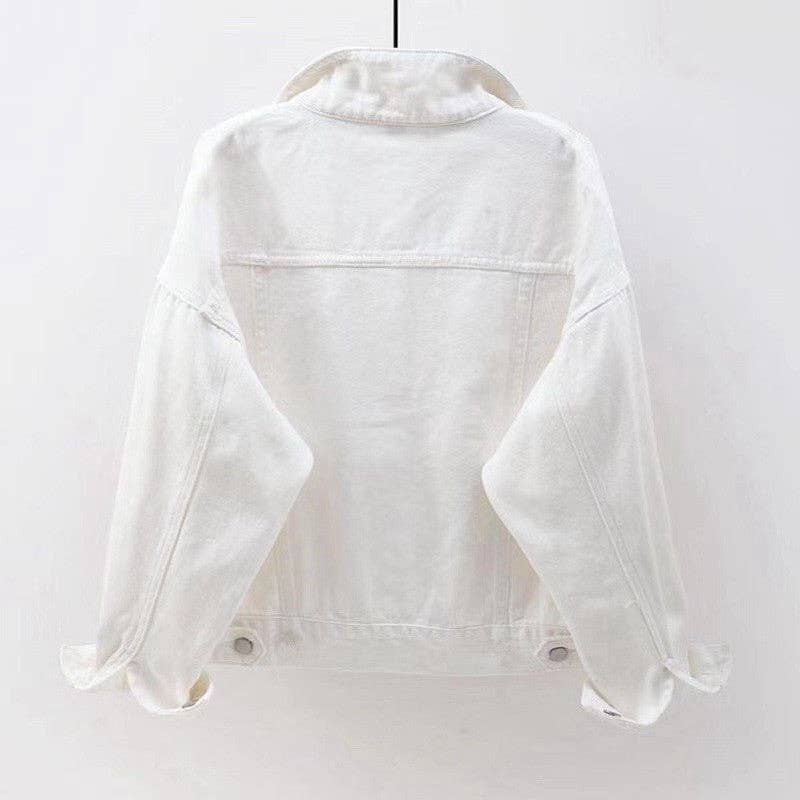 Oversized White Denim Jacket with Vintage Style