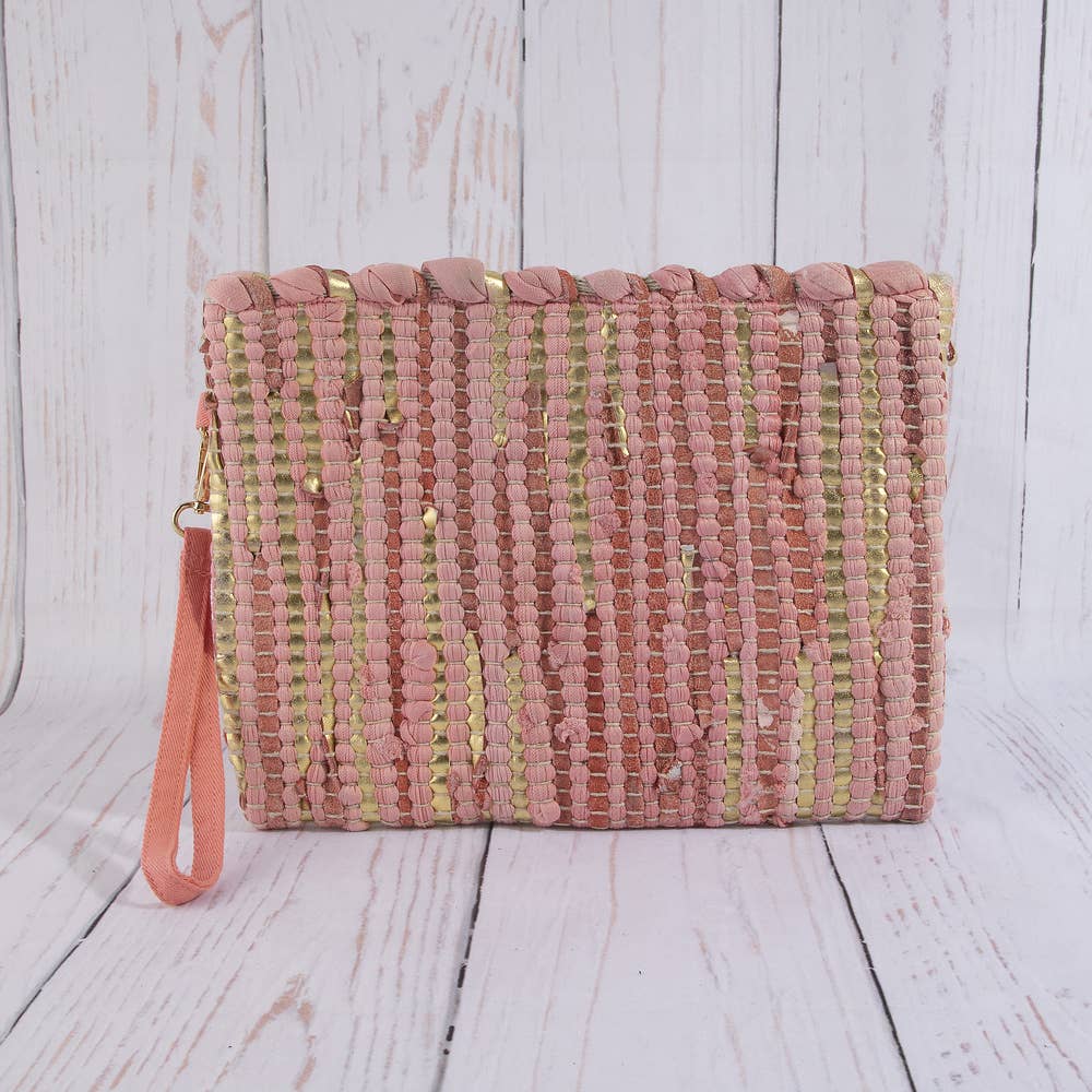 Woven Metallic Stripe Wristlet Clutch Bag